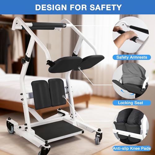Image of Sit to Stand Lift for Elderly & Disabled,Stand Assist with Adjustable Base Width & Height,Patient Transfer Chair, 400 lbs Capacity, Mobility Support Aid for Home Care & Nursing Use, Black