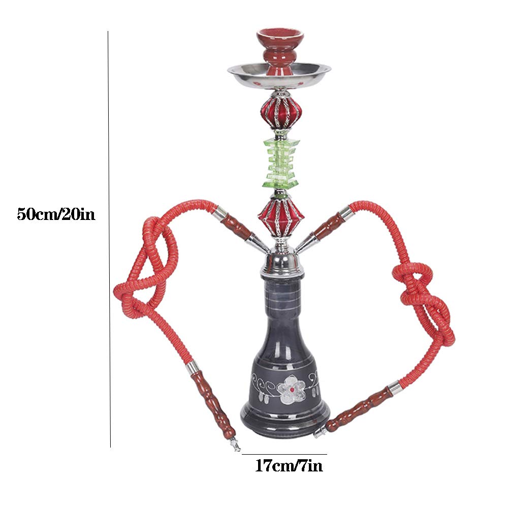 Cachimba Shisha Smoking Set Hookah, Hookahs Portátiles Set 2 Mangueras Base de Jarrón de Vidrio para Bar, Batido Lento, Filtro KTV Glass Hookah Shisha Full Set,Negro