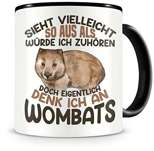 Samunshi® Wombat Tasse mit Spruch Sieht vielleicht so aus Wombats Geschenk für Wombat Fans Kaffeetasse Lustige Tassen zum Geburtstag schwarz Keramik 300ml