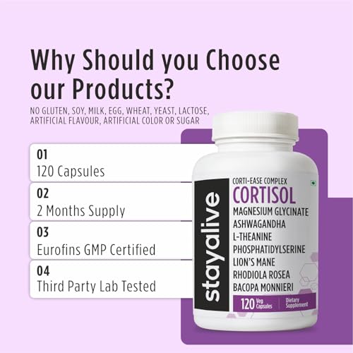 Image of STAY ALIVE Cortisol Manager Supplement 15-in-1 Complex w /L-Theanine, Ashwagandha, Magnesium Glycinate, Phosphatidylserine and more, 120 Veg Capsules, Non-GMO & Gluten-Free Formula for Women and Men