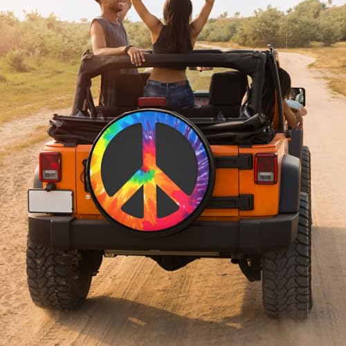 Image of Chic Tie Dye Peace Sign Spare Tire Cover Dust-Proof Wheel Tire Cover Fit Trailer, RV, SUV and Many Vehicle 17 Inch