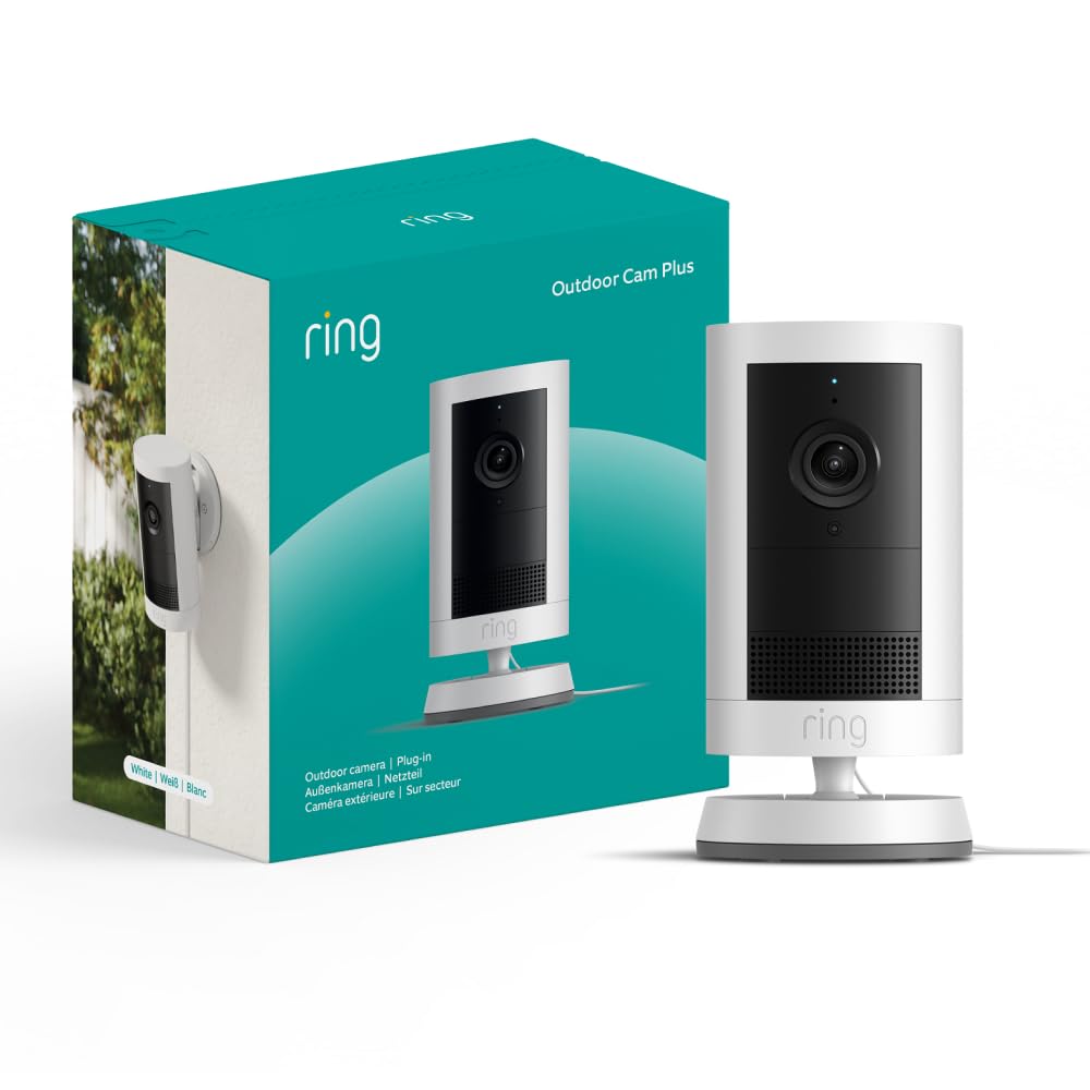 Ring Ring Outdoor Camera Plus (newest gen) Plug-in | Wide-Angle 2K Video with Ring Vision I DIY Wireless Outdoor Security Camera | alternative to CCTV system I 30-day free trial of Ring Subscription Plan