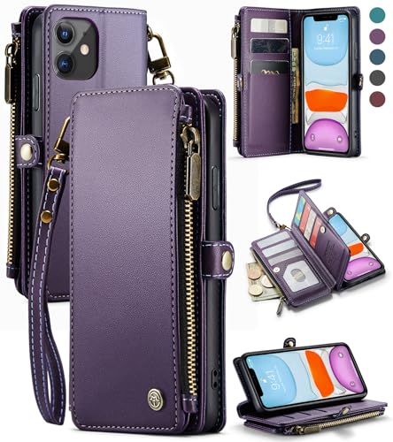 Defencase for iPhone 11 Case, RFID Blocking for iPhone 11 Wallet Case for Women and Men with Card Holder, Zipper Pocket Magnetic Flip PU Leather Protective Cover for iPhone 11 Phone Case 6.1, Purple