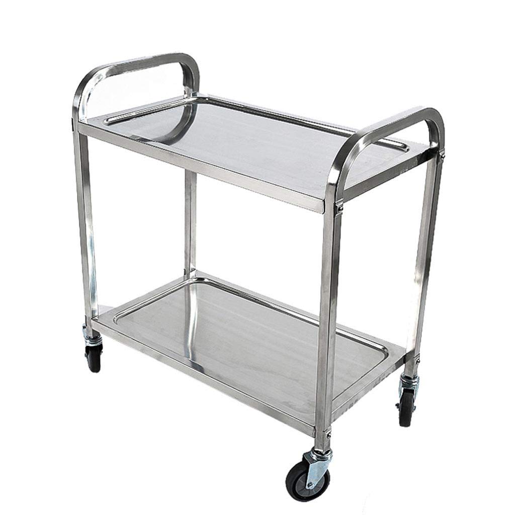 Carrito de servicio de acero inoxidable de 2 niveles, carrito de recogida de platos de restaurante, carrito de transporte de vino de hotel, carrito de cocina pesado para fácil li y nizat
