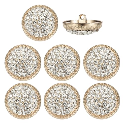 YELARXI Boutons à strass à coudre, métal rond 23mm, or/blanc, 8 pcs