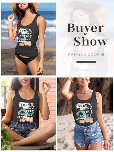 Women Vintage Beach Graphic Racerback Tank Top Summer Vacation Hawaiian Sunset Sun Sand Sleeveless Basic-Fit Shirt Cami4