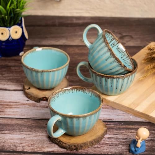 Image of Premium Handcrafted Ceramic Tea & Coffee Cup | Sky Blue Drip Glaze Mug with Handle | Reactive Glaze Finish | Ideal for Tea, Coffee & Hot Beverages | Gift Ready (Set of 2)