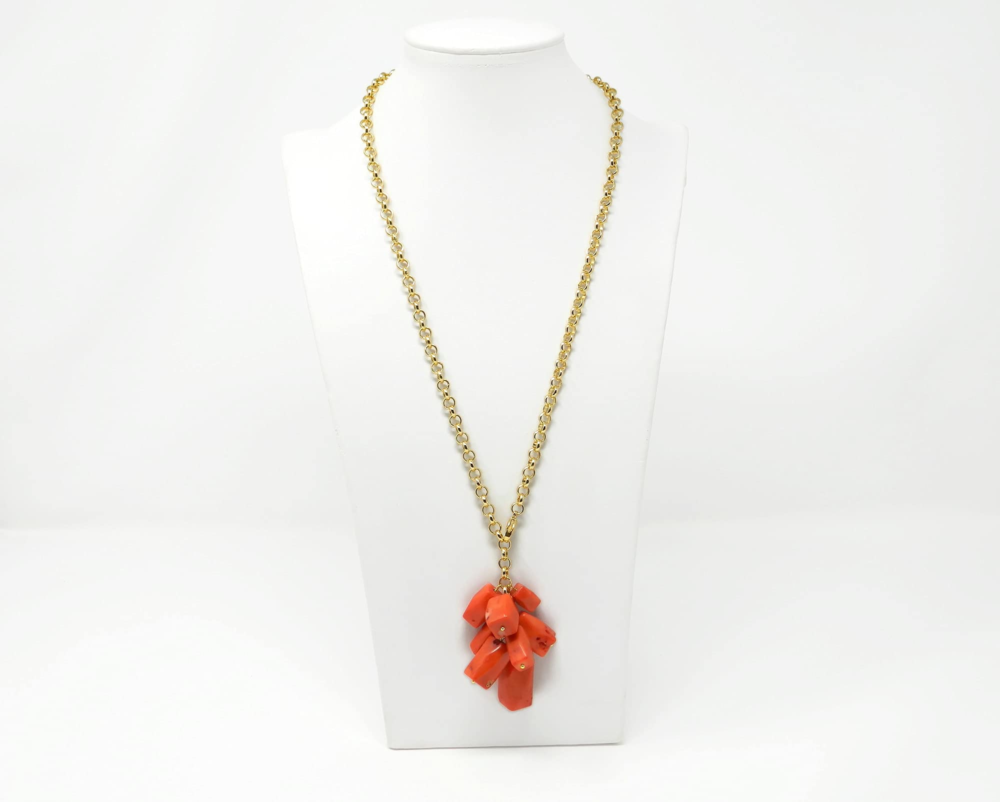 DodiGioielli Collana Artigianale Lunga con Grappolo di Corallo Bambù Arancione | Gioiello Made in Italy, Catena Dorata, Idea Regalo Elegante per Donna