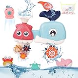 Juguetes Baño Bebe, 7 Piezas Juguetes Bañera 6 Meses con Bolsa, Tiburones,...