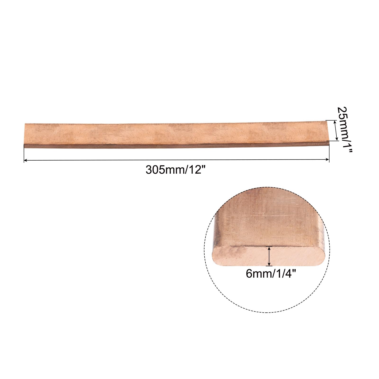 QUARKZMAN 1pz 12" x 1" Rame Piatto Barra,1/4" Spessore Rame Barra Scorta per Sistemi Messa Terra Progetti Architettonici