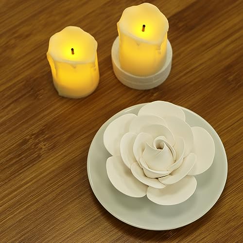 Image of Passive Diffuser for Essential Oil-Ceramic Diffuser Non Electric Oil Diffusers for Small Mini Room, Desk Decorative, Bathroom (White Camellia) | Non-electric Impatiens diffuser for desks, bathrooms and small rooms