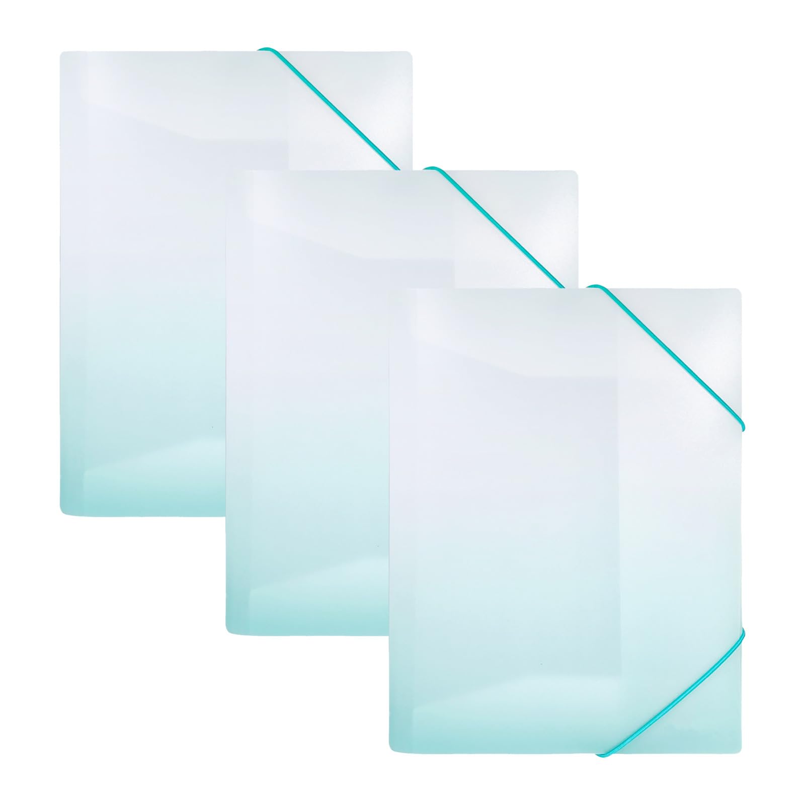 Idena 90378 – Portfolio Folder A4 in White and Petrol, Pack of 3, Document Folder Made of Robust Plastic, Postal Folder with Inner Flaps and Elastic Closure