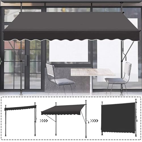 Wysuwana markiza 100 x 120 cm zewnętrzna osłona przeciwsłoneczna regulowana wysokość baldachim poliestrowy na podwórko, ogród, balkon, ochrona przed słońcem w czarne paski