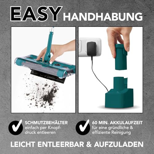 Swivel Sweeper Akku-Besen - einfache Krümelaufnahme - Kabellos, beutellos & wiederaufladbar - Bodenfeger mit rückenschonendem Knickgelenk & 360° Rotation - Maximale Flexibilität - Mühelose Reinigung