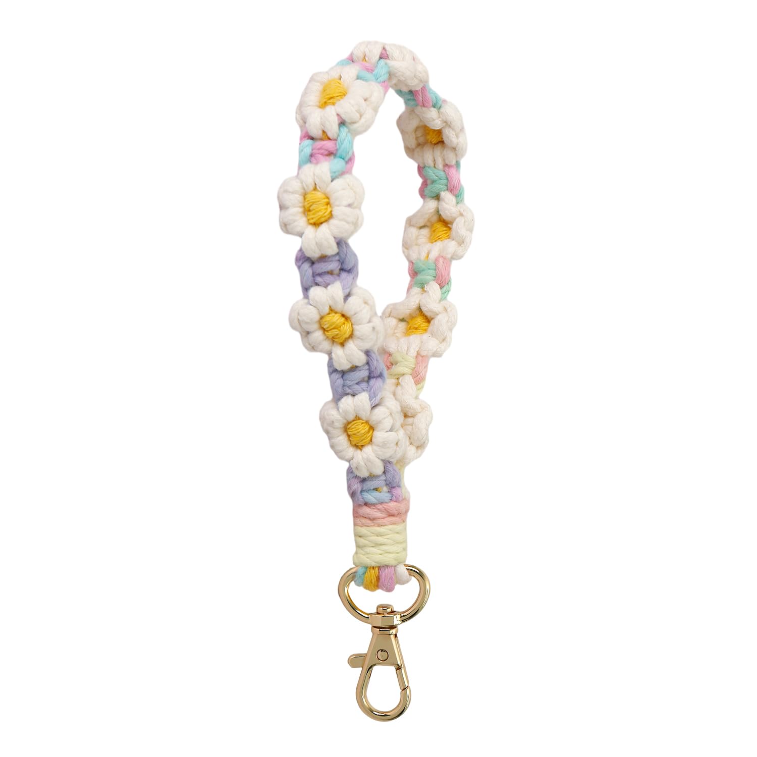 XGALBLA Cute Macrame Keychain Boho Handmade Weave Wristlet Bracelet Keychain Floral Wrist Lanyard Keyring Holder for Women