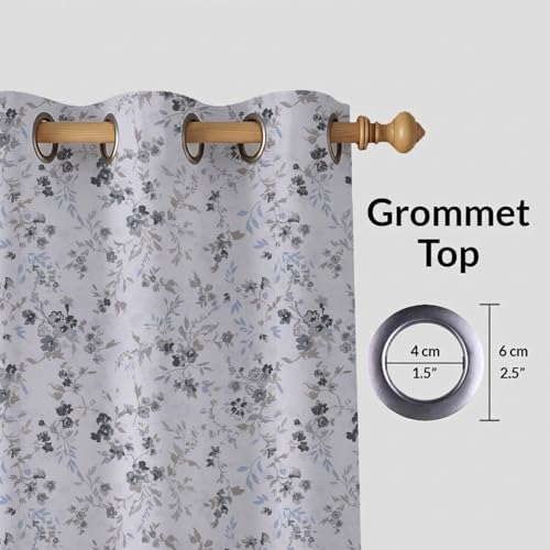 Image of LINENWALAS Cotton Sheer Curtains for Window - Light Filtering 5 Feet Set of 2, Aesthetic Cafe Curtain Floral Printed Drapes with Grommet Hanging - (L 5FT x W 4.5FT, Smoky Florals)
