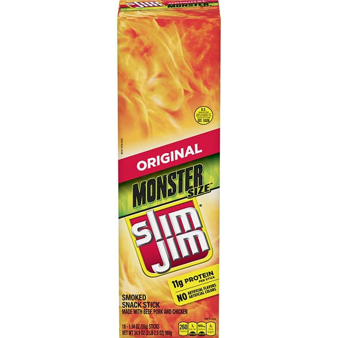 Generic Monster Slim Jim Original Meat Snacks, 1.94 oz, Count 18 By Snacks and More
