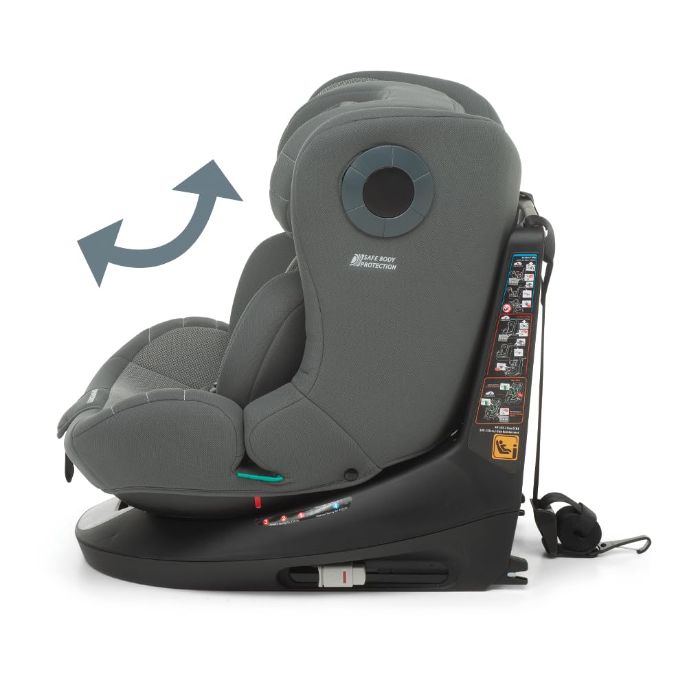 Foppapedretti FP360 Quick i-Size, Siège pivotant à 360° pour enfants de 40 à 150 cm de hauteur, 0 à 12 ans, conforme ECE R129, fixation Dualfix (Isofix et non), Safe Body Protection, Black