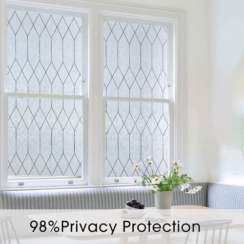 Image of Windimiley Window Privacy Film Stained Glass Static Clings, Bathroom Frosted Leaded Decorative Window Stickers, UV Heat Blocking Opaque Removable for Home Door Coverings (17.5 x 78.7in,Rain)