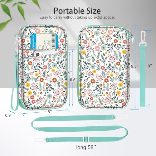 Fintie Family Passport Holder for Travel, 6 People Big Capacity RFID Blocking Travel Document Organizer Clutch Bag with Pen Holder Keychain Credit Cards Case Cover for Women Men, Spring3