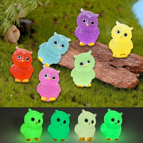 Zamety Mini animais luminosos, 30 unidades de mini corujas de resina, 6 cores, pequenas figuras de corujas, figuras de resina, pequenas adequadas para casa de bonecas, paisagem, jardim, plantas
