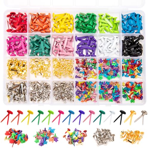 510Pcs Brads for Paper Crafts 14 Colors and 5 Styles Metal Brass Brads
