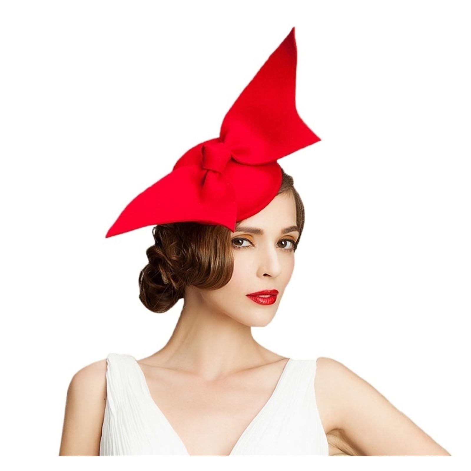 Donne Fascinators Cappello Cappelli da chiesa in feltro di lana rossi donna for matrimonio, cappelli cerimonia neri, festa tè, fiocchi, cocktail formali, Fedora