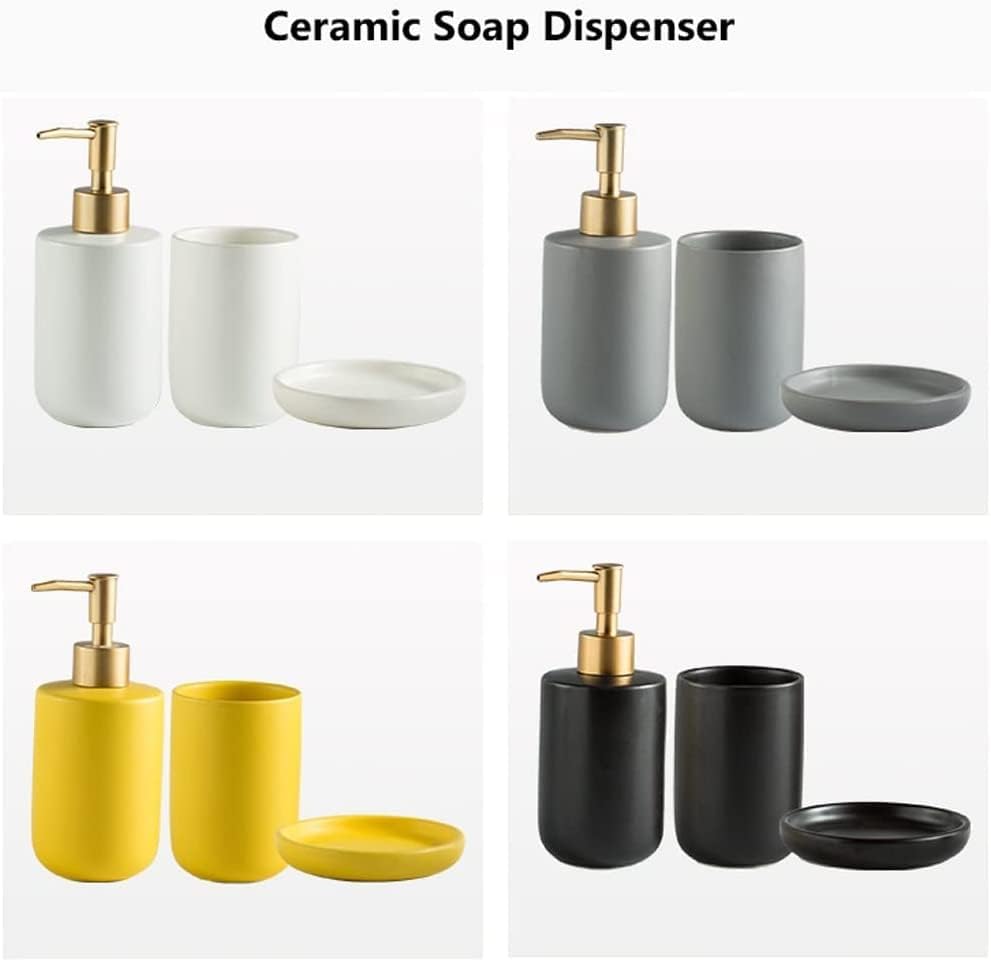 バスルームアクセサリーセット セラミックソープディスペンサーセット ソープディスペンサーとタンブラー付き バスルーム単色アクセサリー