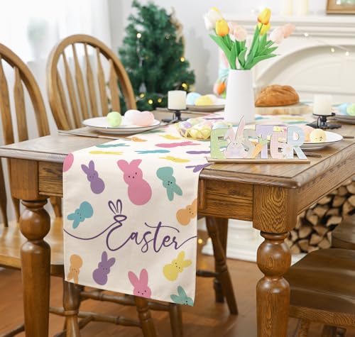 Siilues-Easter-Table-Runner-Peeps-Decorations-Colorful-Runner-for-Table-Seasonal-Spring-Holiday-Decor-for-Indoor-Outdoor-Dining-Table-13-x-72 Siilues Easter Table Runner Peeps Decorations Colorful Runner for Table Seasonal Spring Holiday Decor for Indoor Outdoor Dining Table 13 x 72