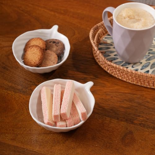 Image of HOME 360 Premium Ceramic Leaf Serving Bowls Set of 2 | Modern White Small Bowls for Snacks, Cookies, Biscuits, Desserts, Dips & Side Dishes (2, Leaf Serving Bowls)