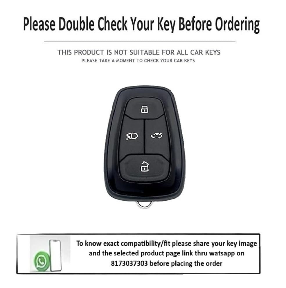 Image of JVCV Premium Soft Gold Border TPU Leather Pattern Key Cover Compatible with Tata Nexon, Harrier, Tiago EV, Altroz, Tigor, Safari, Nexon EV, Punch, Punch EV 4 Button Smart Key (Black)