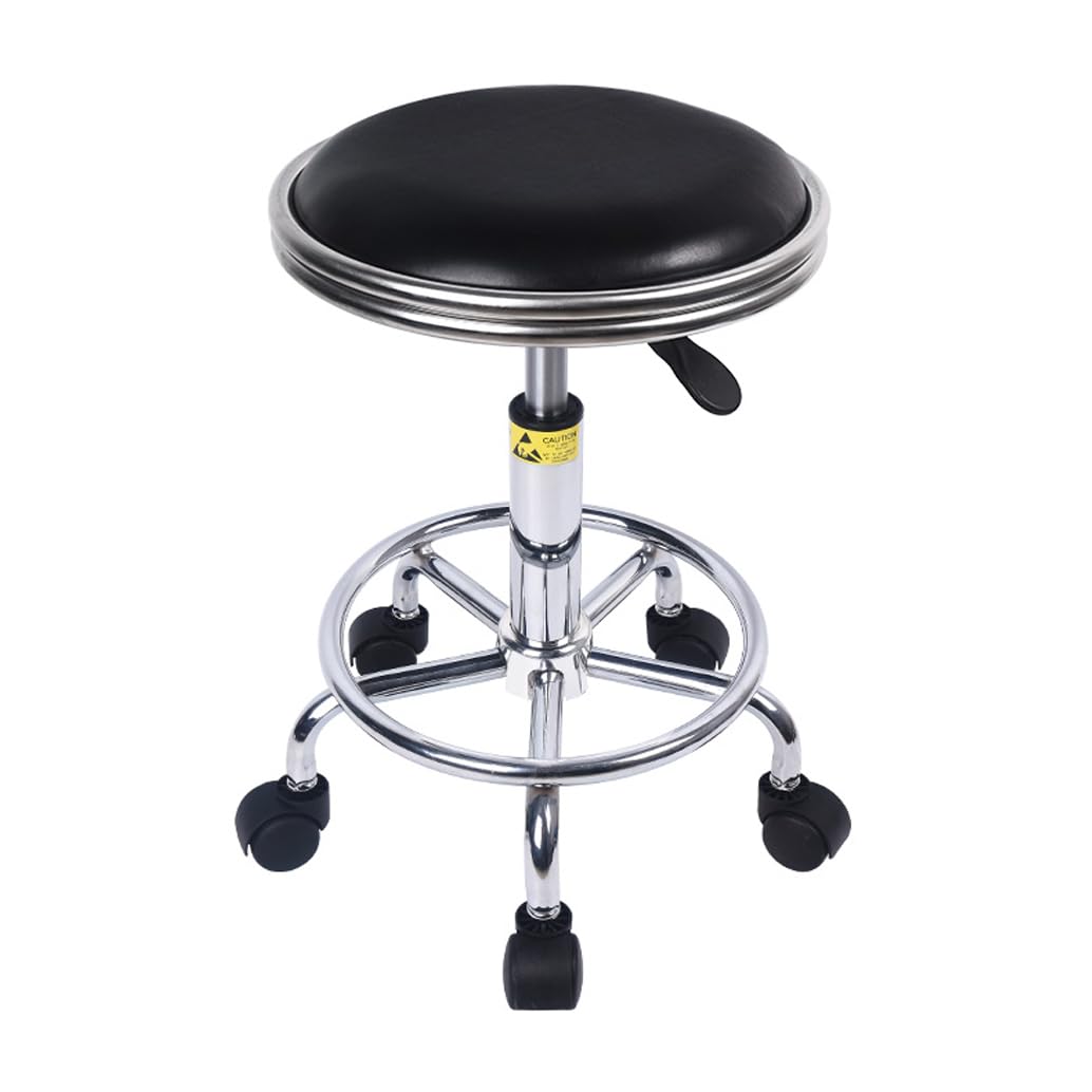 Taburete giratorio ajustable para trabajo, taburete de laboratorio de acero inoxidable resistente con 5 ruedas, capacidad de carga de 440 libras, color negro, XXL