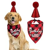 YHTWIN Funny Cute Dog Birthday Red Plaid Cotton Pet Dog Bandana, Dog Party Decorations Supplies Girl...