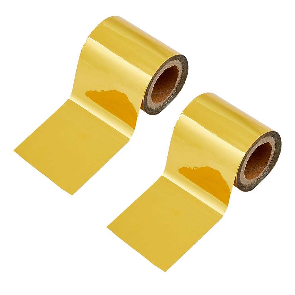 SUPERFINDINGS 2 Rolls Hot Foil Stamping Rolls Golden Heat Transfer Foil Papers 98.4ftx1.96inch Golden Metallic Hot Transfer Foil Paper for Foil Quill/Heat Foil Pen Card Making Scrapbooking Crafts