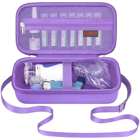 Elonbo Carrying Case for Portable Handheld Inhaler Nebulizer Machine for Adults and Kids, Asthma Inhaler Travel Case, Handheld Mesh Atomizer Machine Holder, Inhaler spacer Bag, Purple+Inside Purple Cover