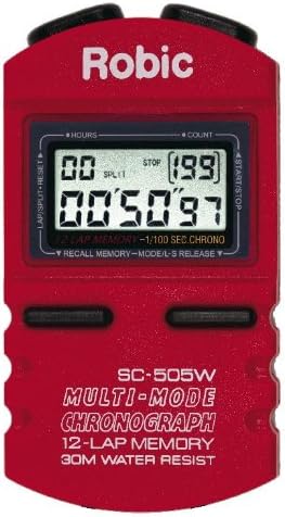 Robic SC-505W Hi Precision Stopwatch; Developed, Sold and Shipped in America; 12 Memory Recall Professional Quality Stopwatch, takes 199 readings, Easy to Use, Easy to Read-Royal Red