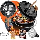 GUSSKÖNIG Dutch Oven Set–Eingebrannter Dutch Oven 4,5L–Feuertopf Gusseisen ohne...
