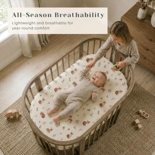 Image of Baby Muslin Bassinet Sheets 3 Pack for Boys & Girls, Soft Breathable Cotton Bassinet Mattress Cover, Universal Fit for Hourglass, Oval, and Rectangle Mattress (Woodland Sage)