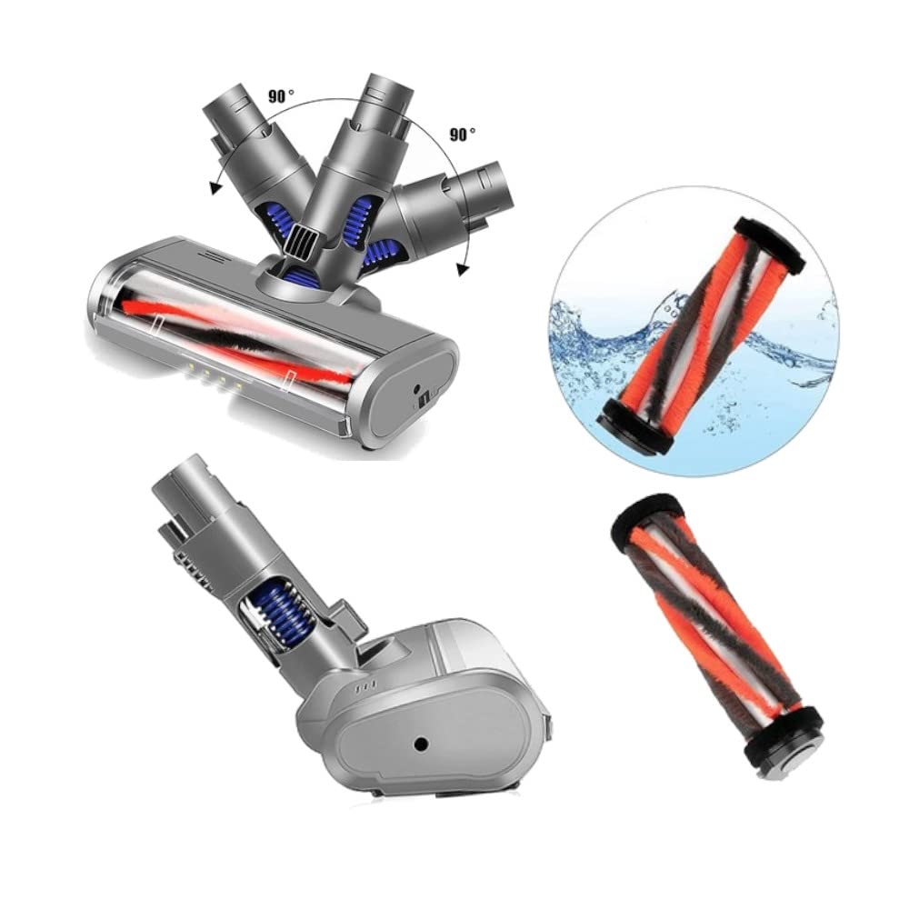 Trade-Shop - Spazzola turbo a LED elettrica, ugello per pavimento/aspirapolvere/scooter compatibile con aspirapolvere Dyson V6 DC45 DC58 DC59 DC61 DC62 DC74