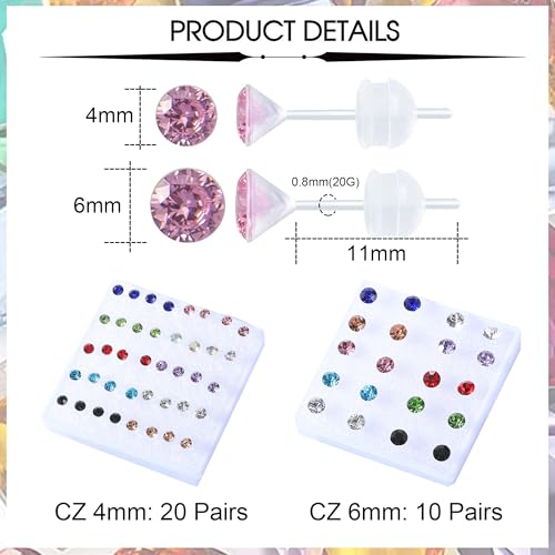 30 Pairs CZ Plastic Post Earrings for Girls - Hypoallergenic Stud Earrings for Sensitive Ears3