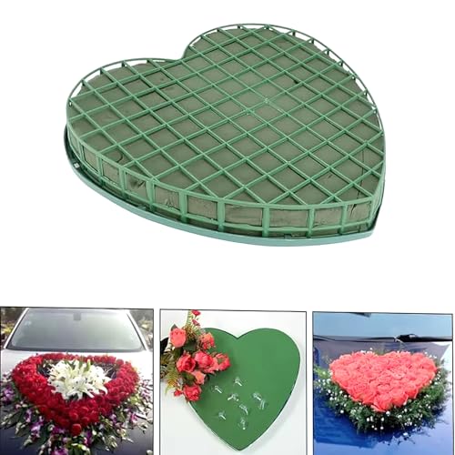 Ylapagne Floral Foam Bricks Heart-Shaped Flower Foam Floristry Wedding Car Floral Mud Decoration Plate with Suction Cup DIY Flower Arrangement for Wedding Flowers Bouquet(20x20cm)