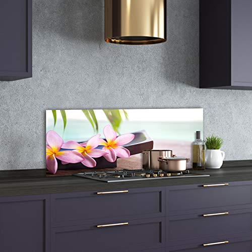 Fond de hotte verre 125x50cm plumeria splashback cuisine rose - 3