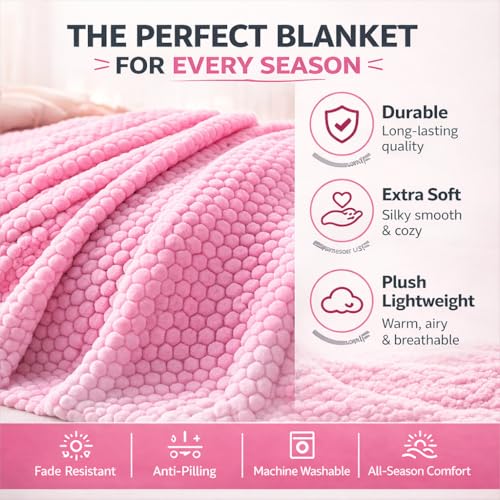 Image of Cortina Jacquard All Season Blanket Single Size Summer AC Blanket Winter Warm Lightweight Reversible Throw Soft Cozy Plush Fuzzy Blanket for Bed Couch Sofa (Pink, 150x200 cm) Color May Vary
