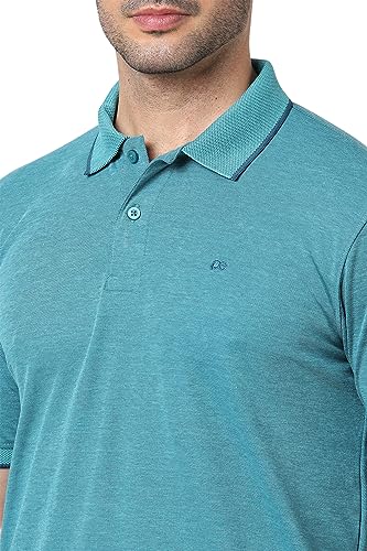 Image of Peter England Men's Premium Branded Regular Fit Half Sleeve Polo T-Shirt | Cotton Rich | Birds Eye Interlock Weave| No Pocket