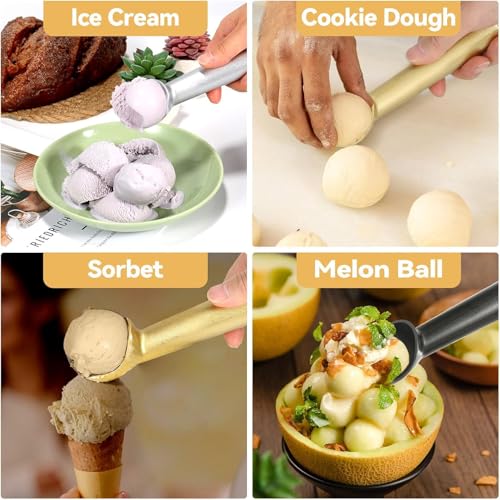 Image of Jamboree Ice Cream Scoop,7 inches Nonstick Anti-Freeze One Piece Aluminum Scooper Spoon, Heavy Duty Durable Design, Easy Clean, for Gelato, Cookie Dough, Sorbet, Almond (Black)
