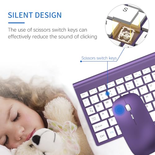 Image of Wireless Keyboard and Mouse Ultra Slim Combo, TopMate - Purple White
