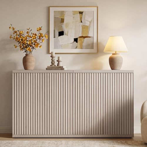 SICOTAS Buffet Cabinet with Storage Accent Sideboard Modern Credenza with Doors & Shelves Fluted Media Console Mid Century Coffee Bar Table for Living Room Kitchen Dining Room Hallway(3PCS)