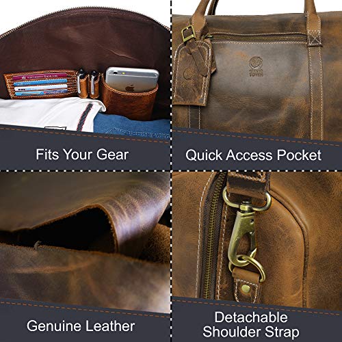 Leather Travel Duffel Bag - Airplane Underseat Carry On Bags By Rustic Town (Brown)