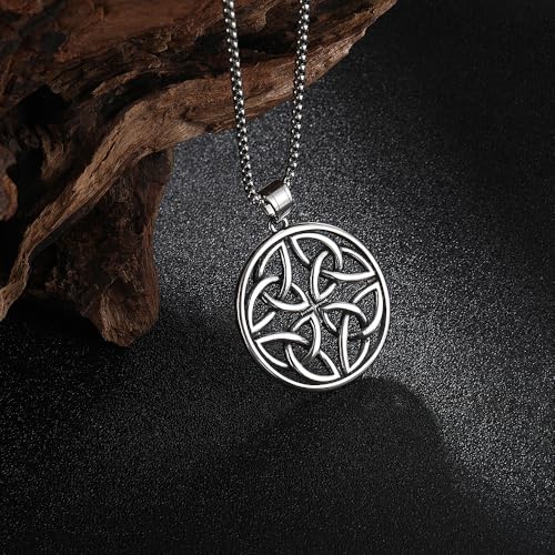 TURTLEDOVE Celtic Knot Trinity Necklace, Celtic Knot Round Cage Pendant, Stainless Steel Good Luck Irish Jewelry3