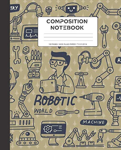COMPOSITION NOTEBOOK: Wide Ruled Composition Notebook | Robots Everywhere Composition Notebooks Pattern Blank Lined, The Wild Robot, Girl Boy School ... Colors (50 Sheet, 7.5 in x 9.25 in)